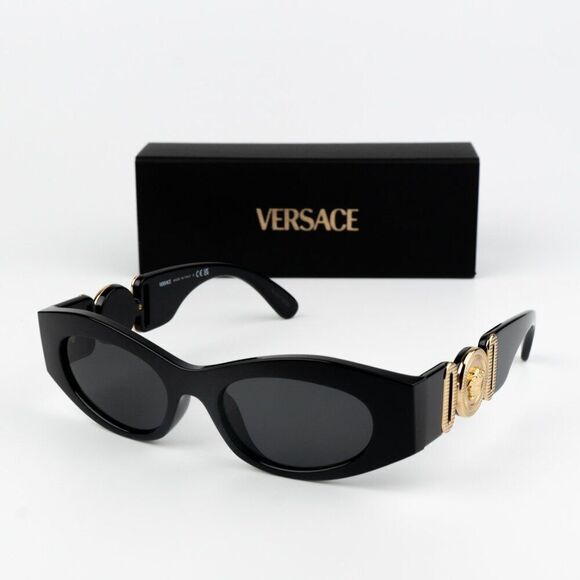 NEW Versace VE4480U GB1/87 Black Gold Dark Grey Oval Unisex Sunglasses main image 9